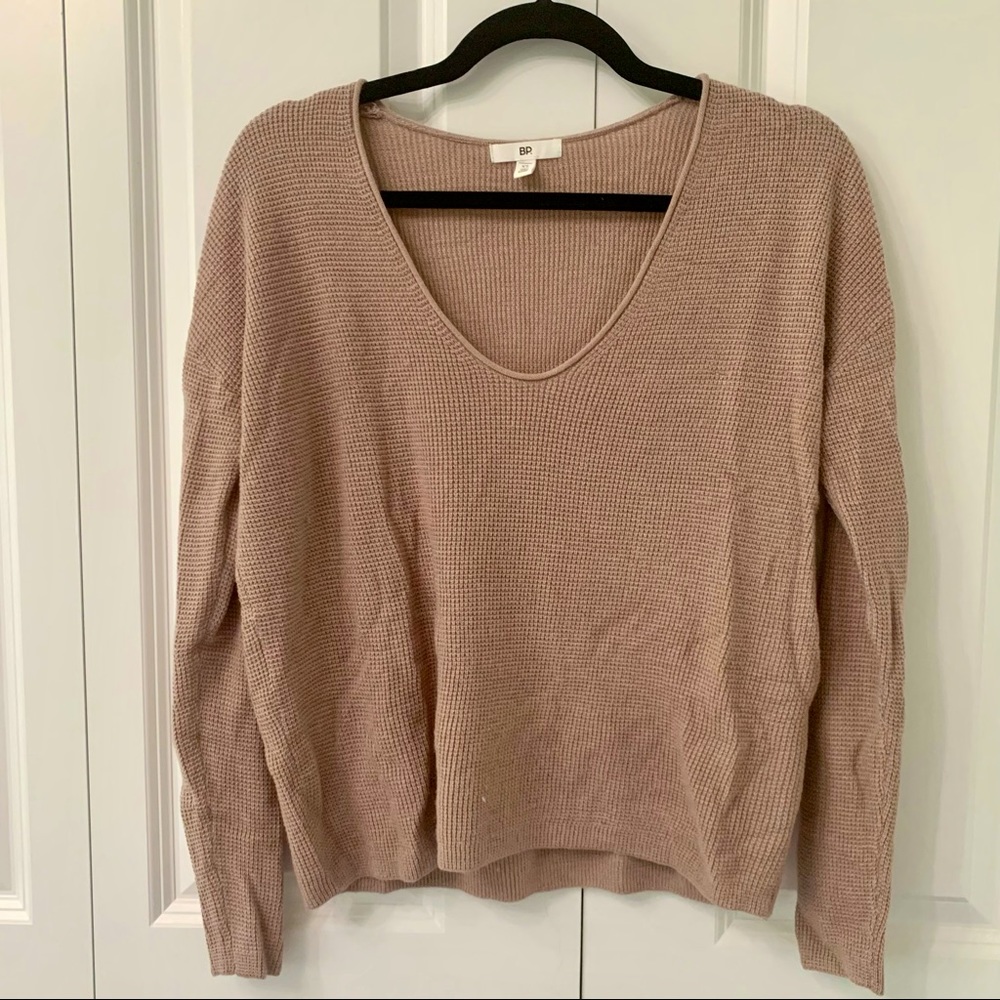 Waffle knit long sleeve sweater